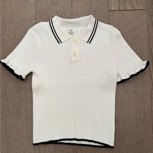 H&M Kids White Polo Shirt with Black Trim - size 5/6